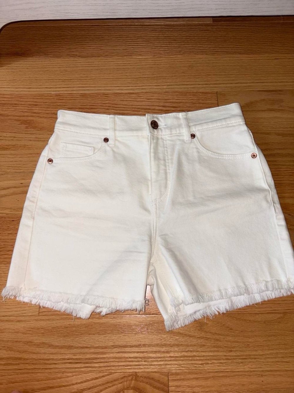 LOFT Cream Frayed Hem Denim Shorts